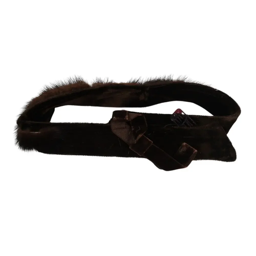 Vintage 50s Brown Mink Fur Headband Hair Facsinator